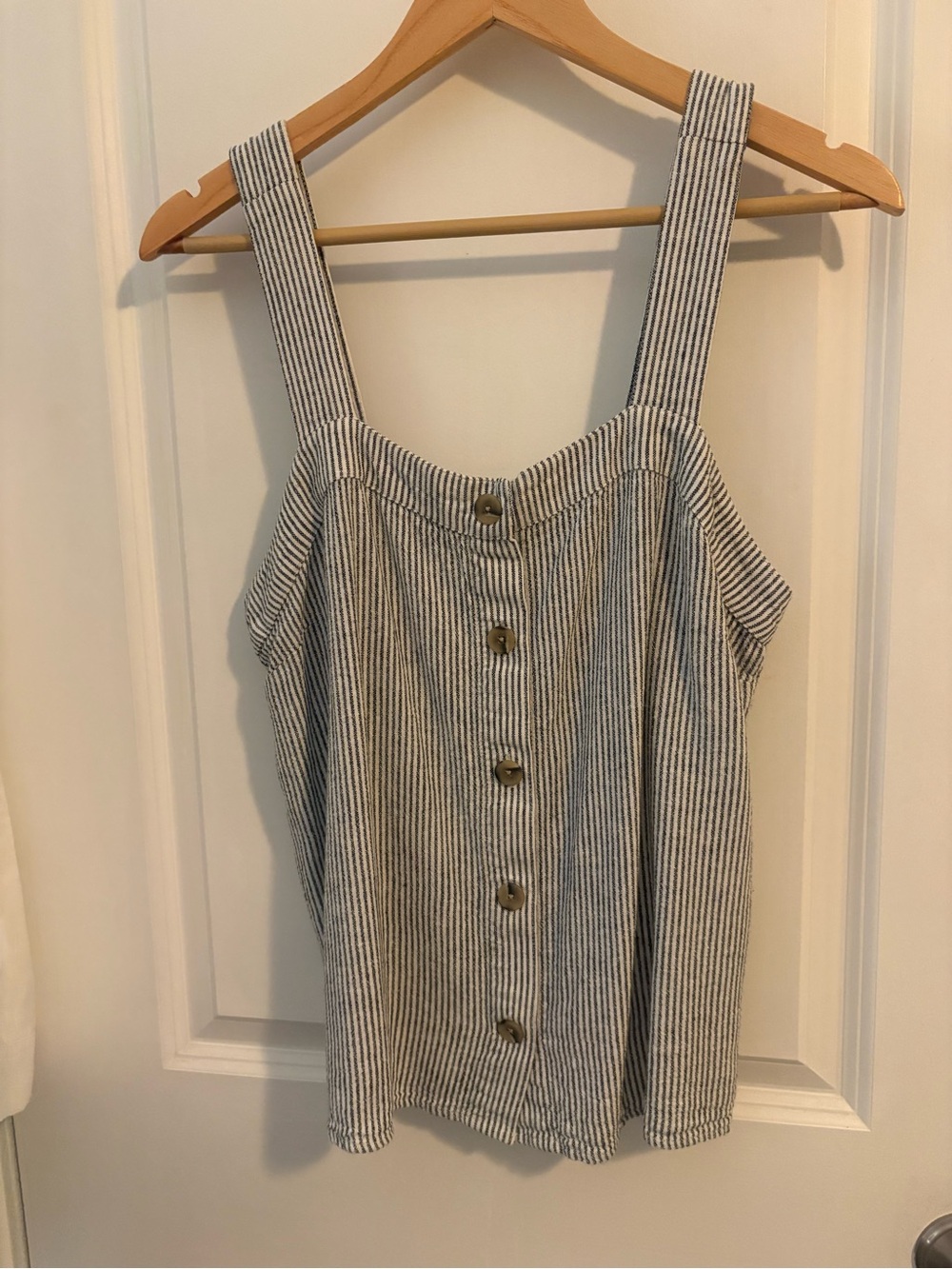 J. Crew Black & White Striped Button-Front Tank with Wide Straps, small